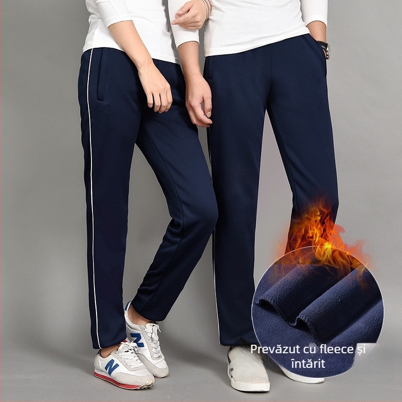 Pantaloni școlari de uniformă, căptuți cu catifea de iarnă, cu două dungi, talie medie, 100% poliester – pantaloni sport pentru școală
