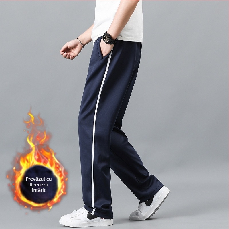 Pantaloni școlari de uniformă, căptuți cu catifea de iarnă, cu două dungi, talie medie, 100% poliester – pantaloni sport pentru școală