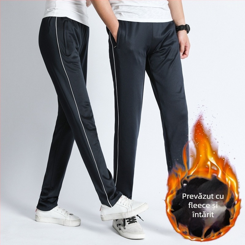 Pantaloni școlari de uniformă, căptuți cu catifea de iarnă, cu două dungi, talie medie, 100% poliester – pantaloni sport pentru școală