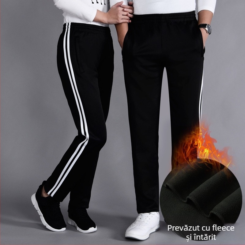 Pantaloni școlari de uniformă, căptuți cu catifea de iarnă, cu două dungi, talie medie, 100% poliester – pantaloni sport pentru școală