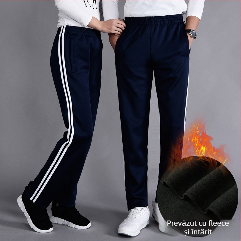 Pantaloni școlari de uniformă, căptuți cu catifea de iarnă, cu două dungi, talie medie, 100% poliester – pantaloni sport pentru școală