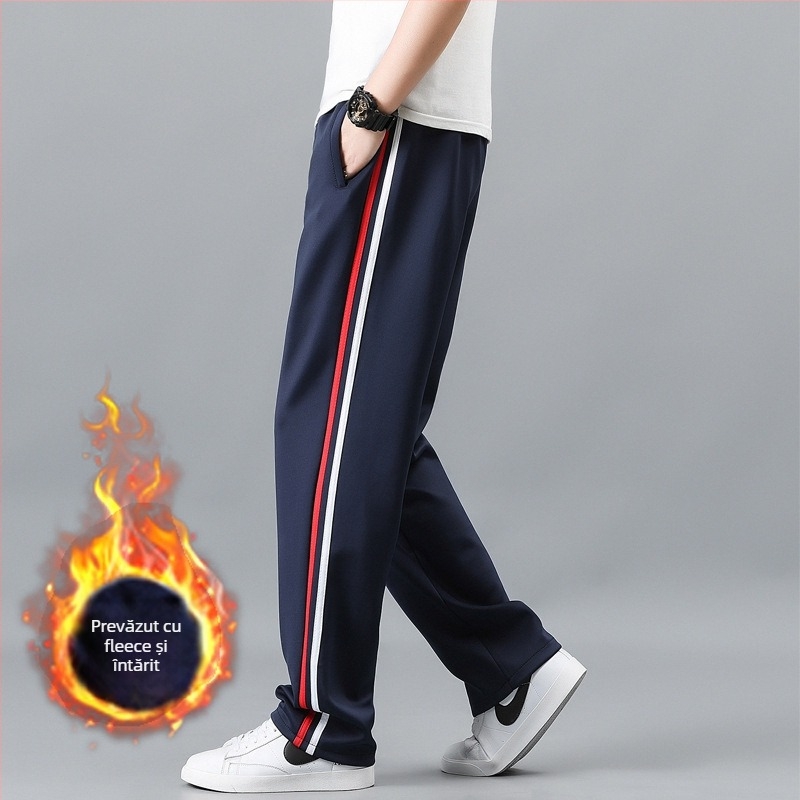 Pantaloni școlari de uniformă, căptuți cu catifea de iarnă, cu două dungi, talie medie, 100% poliester – pantaloni sport pentru școală