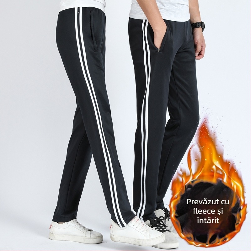 Pantaloni școlari de uniformă, căptuți cu catifea de iarnă, cu două dungi, talie medie, 100% poliester – pantaloni sport pentru școală