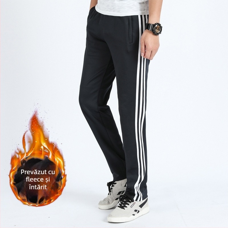Pantaloni școlari de uniformă, căptuți cu catifea de iarnă, cu două dungi, talie medie, 100% poliester – pantaloni sport pentru școală