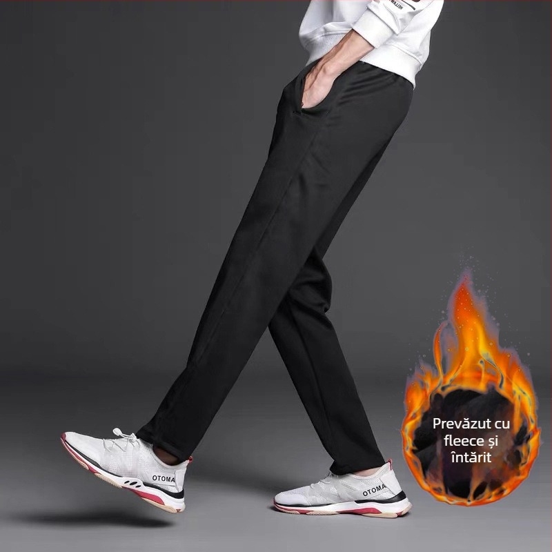 Pantaloni școlari de uniformă, căptuți cu catifea de iarnă, cu două dungi, talie medie, 100% poliester – pantaloni sport pentru școală