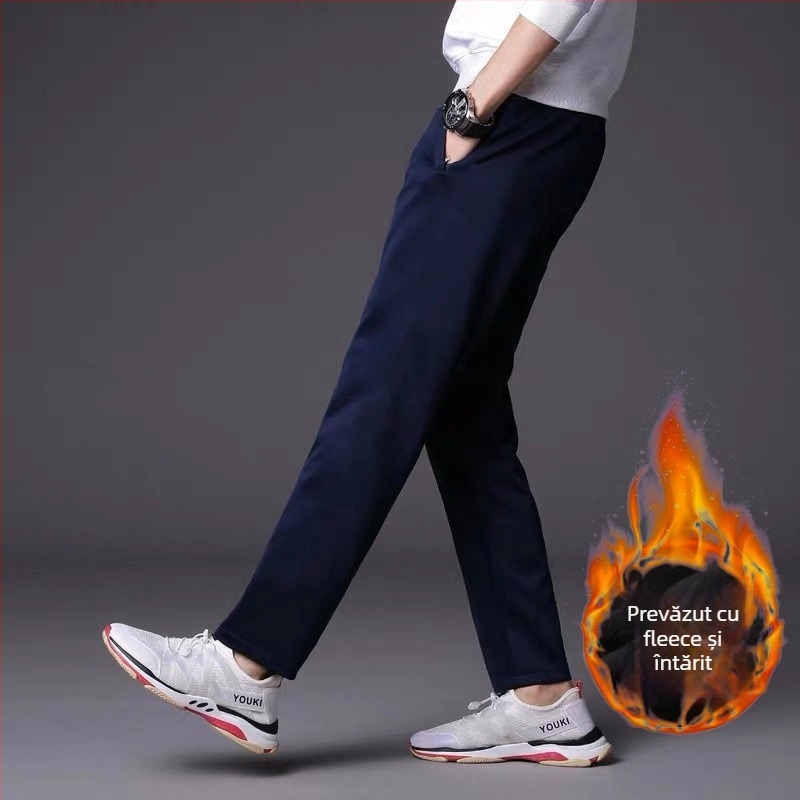 Pantaloni școlari de uniformă, căptuți cu catifea de iarnă, cu două dungi, talie medie, 100% poliester – pantaloni sport pentru școală