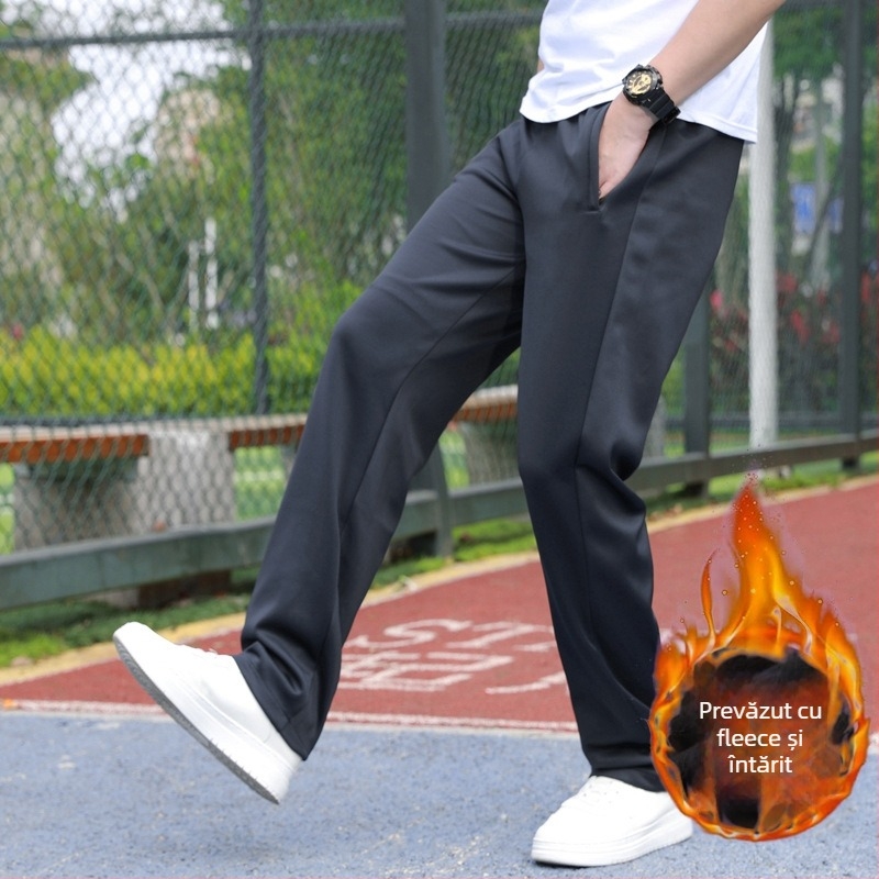 Pantaloni școlari de uniformă, căptuți cu catifea de iarnă, cu două dungi, talie medie, 100% poliester – pantaloni sport pentru școală
