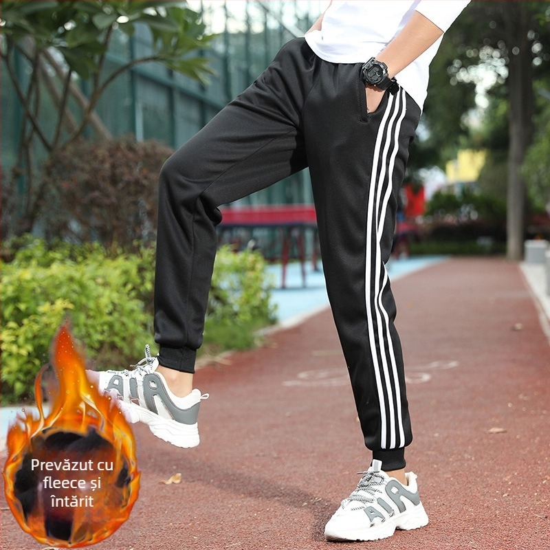 Pantaloni școlari de uniformă, căptuți cu catifea de iarnă, cu două dungi, talie medie, 100% poliester – pantaloni sport pentru școală