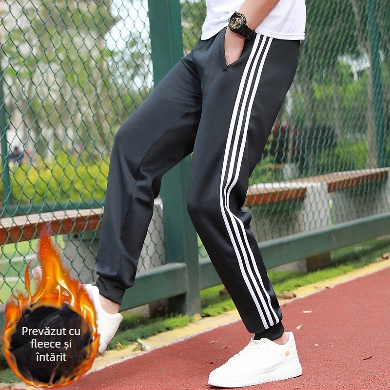 Pantaloni școlari de uniformă, căptuți cu catifea de iarnă, cu două dungi, talie medie, 100% poliester – pantaloni sport pentru școală