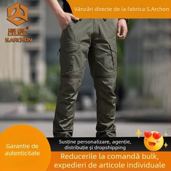 Pantaloni tactici pentru bărbați, croială dreaptă, model camuflaj, țesătură din amestec de fibre chimice, pentru antrenamente în aer liber