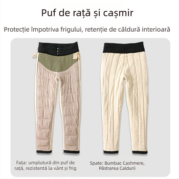 Pantaloni din puf de gâscă pentru femei, căptuți cu fleece, iarnă, talie înaltă, croială strânsă, material poliester cu spandex