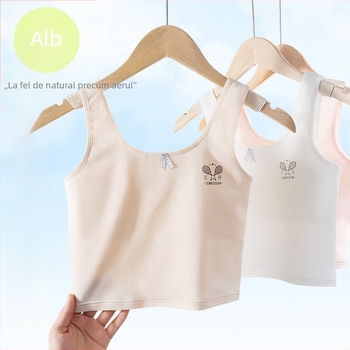 Bustier din bumbac pentru fete, stil vestă, cupă completă, cupe ușor modelate, fără sârmă metalică, bretele fixe duble, confort respirabil, vârsta 9–13 ani