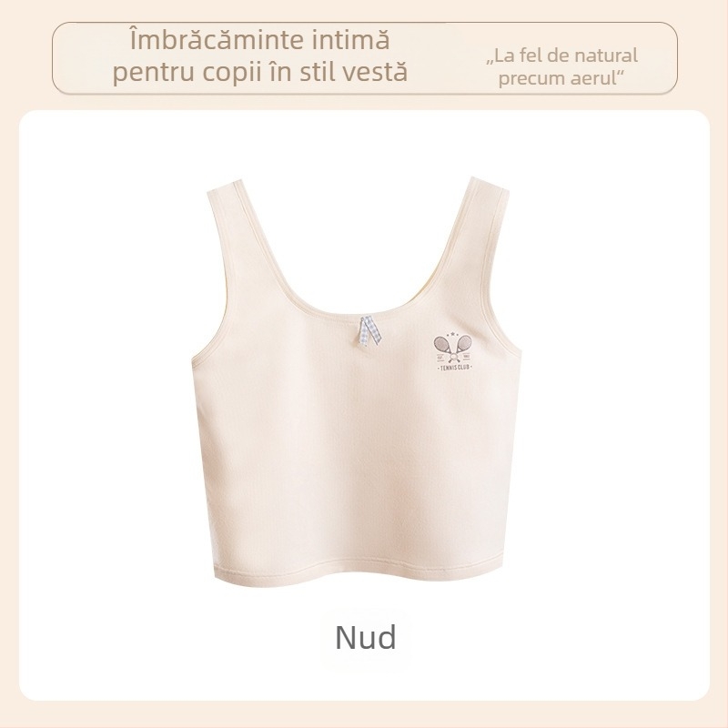 Bustier din bumbac pentru fete, stil vestă, cupă completă, cupe ușor modelate, fără sârmă metalică, bretele fixe duble, confort respirabil, vârsta 9–13 ani