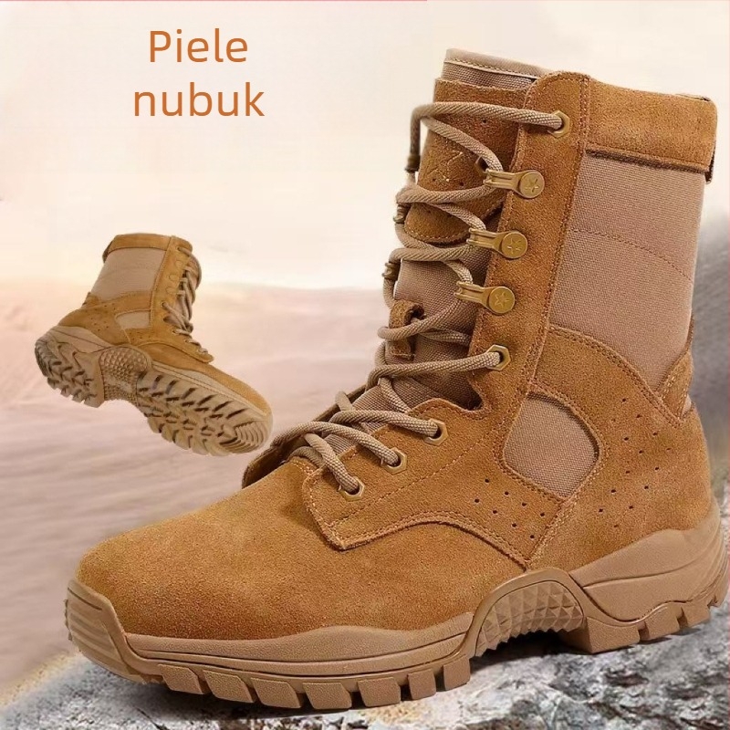 Ghete impermeabile pentru bărbați, pentru drumeții, respirabile, talpă anti-derapare, partea superioară din velur cu panouri din piele, branț textil, toc conic 3–5 cm