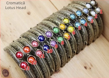 Ramă pentru geantă, formă semicirculară, ornament reliefat cu cap de lotus, metal, Guofa model WJ, accesorii pentru geantă