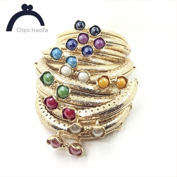 Ramă pentru geantă, formă semicirculară, ornament reliefat cu cap de lotus, metal, Guofa model WJ, accesorii pentru geantă