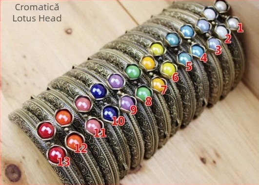 Ramă pentru geantă, formă semicirculară, ornament reliefat cu cap de lotus, metal, Guofa model WJ, accesorii pentru geantă