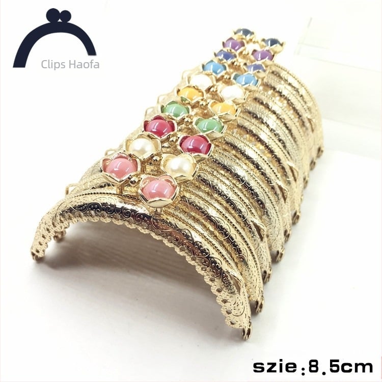 Ramă pentru geantă, formă semicirculară, ornament reliefat cu cap de lotus, metal, Guofa model WJ, accesorii pentru geantă