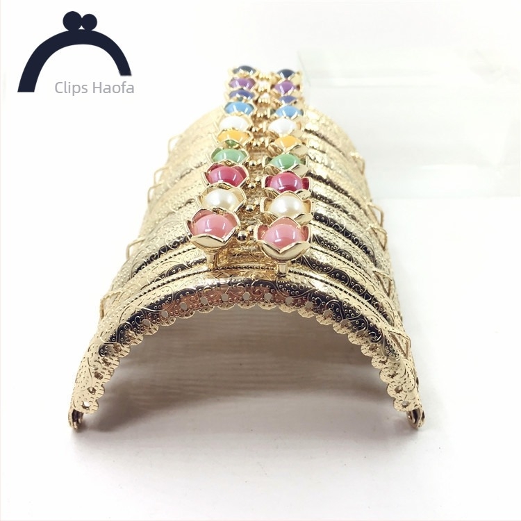 Ramă pentru geantă, formă semicirculară, ornament reliefat cu cap de lotus, metal, Guofa model WJ, accesorii pentru geantă