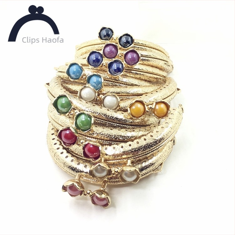 Ramă pentru geantă, formă semicirculară, ornament reliefat cu cap de lotus, metal, Guofa model WJ, accesorii pentru geantă