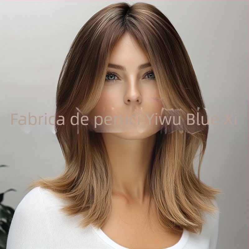 Perucă pentru femei cu Eight-Character Bangs, bucle naturale, fibre rezistente la temperatură, poate fi vopsită, model SM245