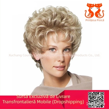 Perucă cu bucle scurte, CPCOS SW0092, stil Ruili, fibre rezistente la căldură, breton înclinant