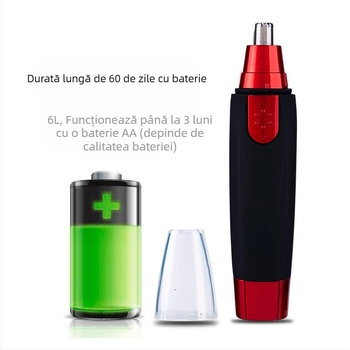 Trimmer electric pentru nas pentru bărbați – corp din ABS, cap de tăiere detașabil și lavabil, alimentare cu baterie