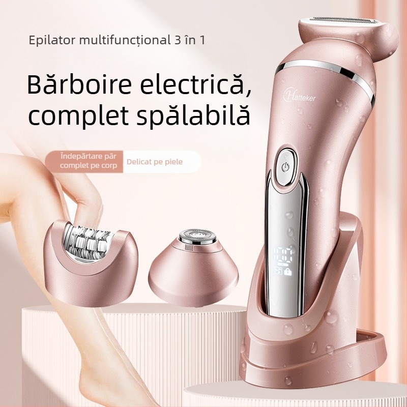 Hatteker epilator electric 3 în 1 pentru femei – pentru întreg corpul, cap de tăiere din oțel inox, corp din ABS, utilizare umedă și uscată