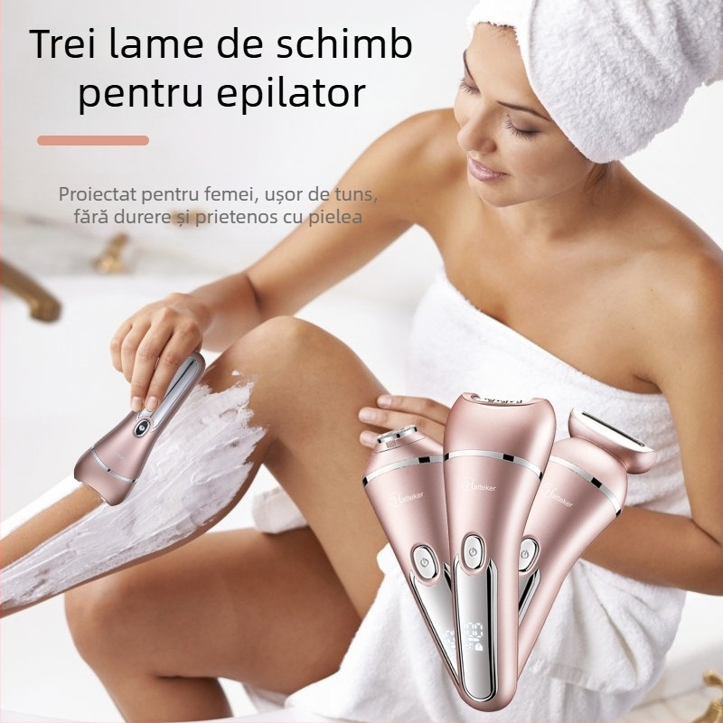 Hatteker epilator electric 3 în 1 pentru femei – pentru întreg corpul, cap de tăiere din oțel inox, corp din ABS, utilizare umedă și uscată