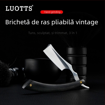LUOTTS Suport de ras din lemn de abanos și oțel inoxidabil, aspect vintage pentru unelte de coafor și ras, 56 g, ambalaj personalizabil și logo personalizabil