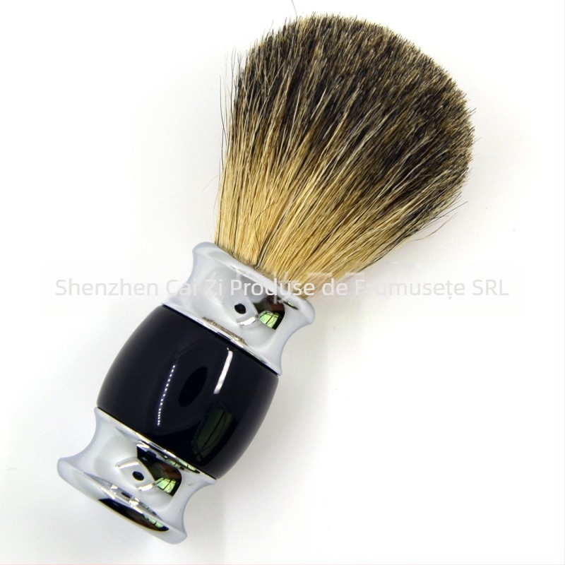 Perie de ras cu păr de animal, mâner metalic, mâner scurt, lungimea firelor 5 cm, lungimea totală 10,8 cm