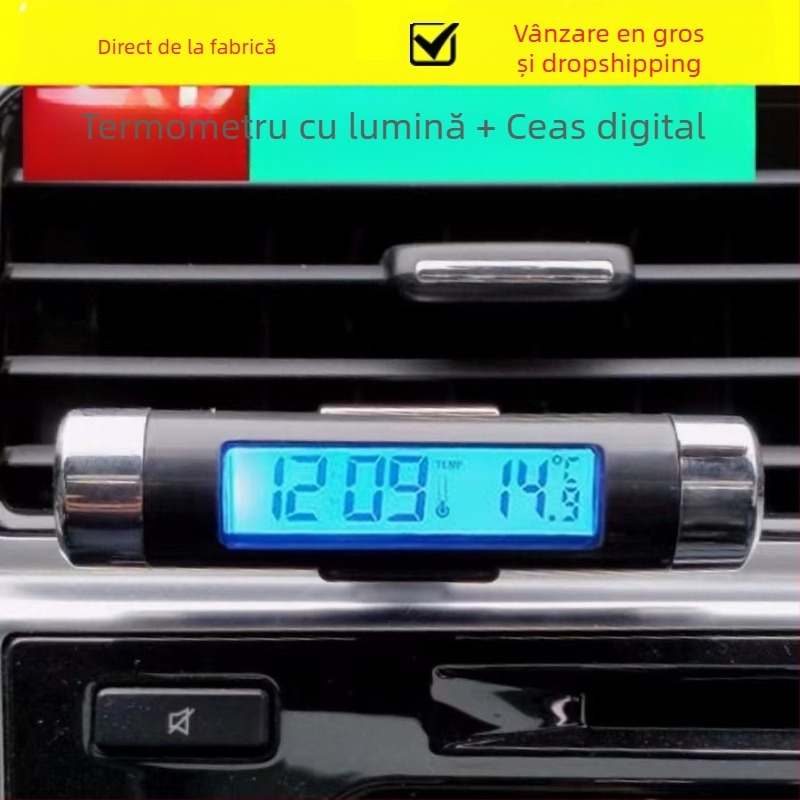 Termometru și higrometru electronic pentru mașină, cu afișaj LCD luminos și unghi reglabil