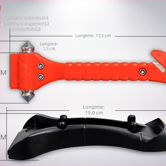 Ciocan de salvare auto 2‑în‑1, ciocan solid, instrument de evacuare pentru autobuz, ciocan de siguranță auto (Brand: Zhuo Cheng; Material: ABS și oțel inoxidabil; Personalizare: Disponibil; Greutate: 0.17 kg)