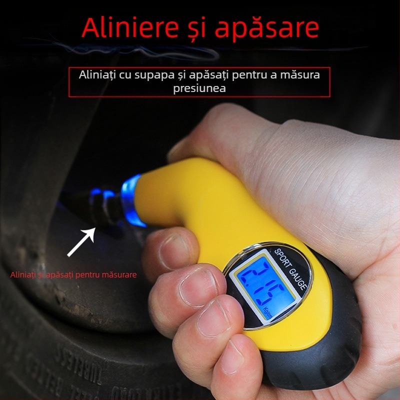 Manometru electronic digital pentru presiunea în pneuri, fără fir pentru autoturism, afișaj LED, corp din plastic tehnic