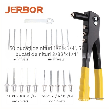 Set de nituri din aluminiu cu nituri și pistol de tragere; suprafața: Niciuna; material: Aluminiu; standard: FS010817; tip nit: nit