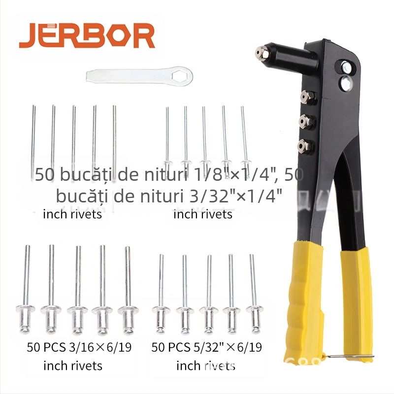 Set de nituri din aluminiu cu nituri și pistol de tragere; suprafața: Niciuna; material: Aluminiu; standard: FS010817; tip nit: nit