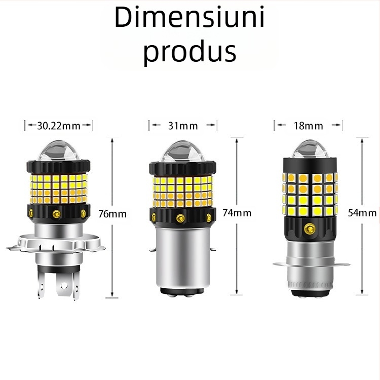 Far LED pentru mașini și motociclete, compatibil cu H4/H6/BA20D/P15D, 12–80V, 12W, 2400 lm, IP65