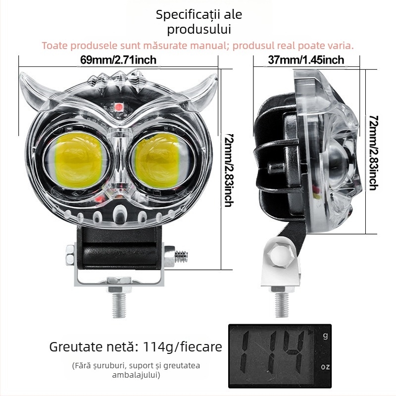 Faro LED pentru motocicletă, în formă de bufniță, carcasă din aluminiu, 20W, 9-80V, 6000 lm