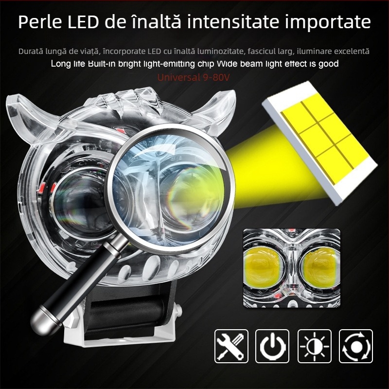 Faro LED pentru motocicletă, în formă de bufniță, carcasă din aluminiu, 20W, 9-80V, 6000 lm