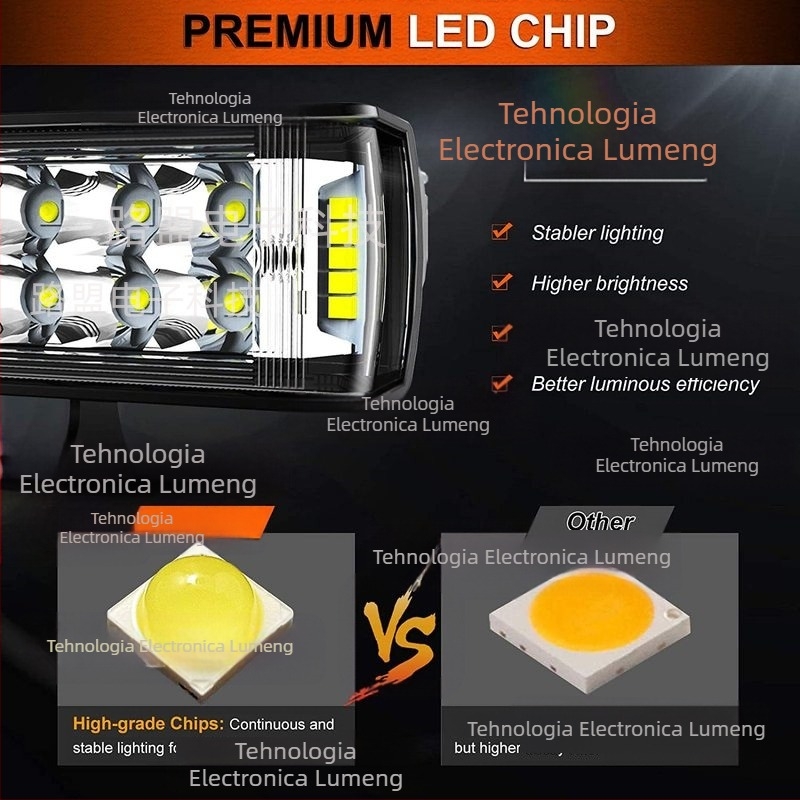 Lumină de lucru LED pentru automobil cu două rânduri, design pe trei fețe – 60W, 12-24V, 6000LM, 6000-6500K, aliaj de aluminiu