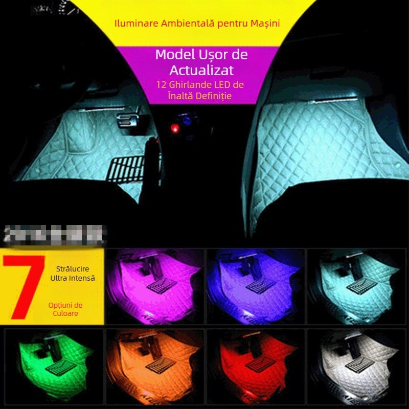 Iluminare ambientală pentru interiorul automobilului, iluminare pentru podea, RGB LED 5050 SMD, model FG-DS18, 12V, 15W, control vocal ritm muzical