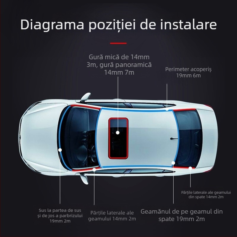 Bandă de etanșare pentru sunroof, EPDM, tip T, pentru parbrizele față și spate, protecție la praf și zgomot