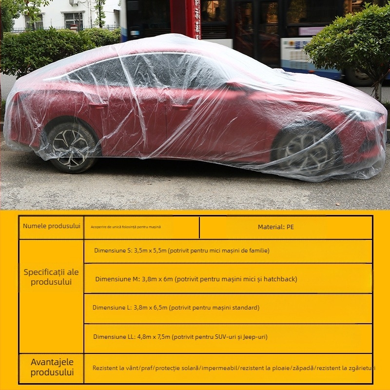 Ahmagni husă de mașină PE, transparentă, de unică folosință, universală