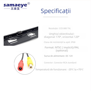 Cameră pentru plăcuța de înmatriculare cu vedere în spate — 800x480, CCD CVBS, 12V, unghi de 60°, IP68