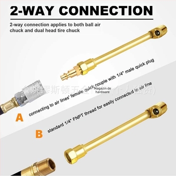 Shiming Set de umflare pneuri 4 piese, cu racord exterior 1/4NPT, material fier, montaj prin înșurubare rapidă