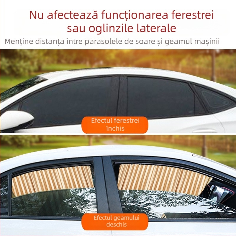 Parasolar auto pentru soare, tip rulare, material textil, opacitate groasă, aplicație generală