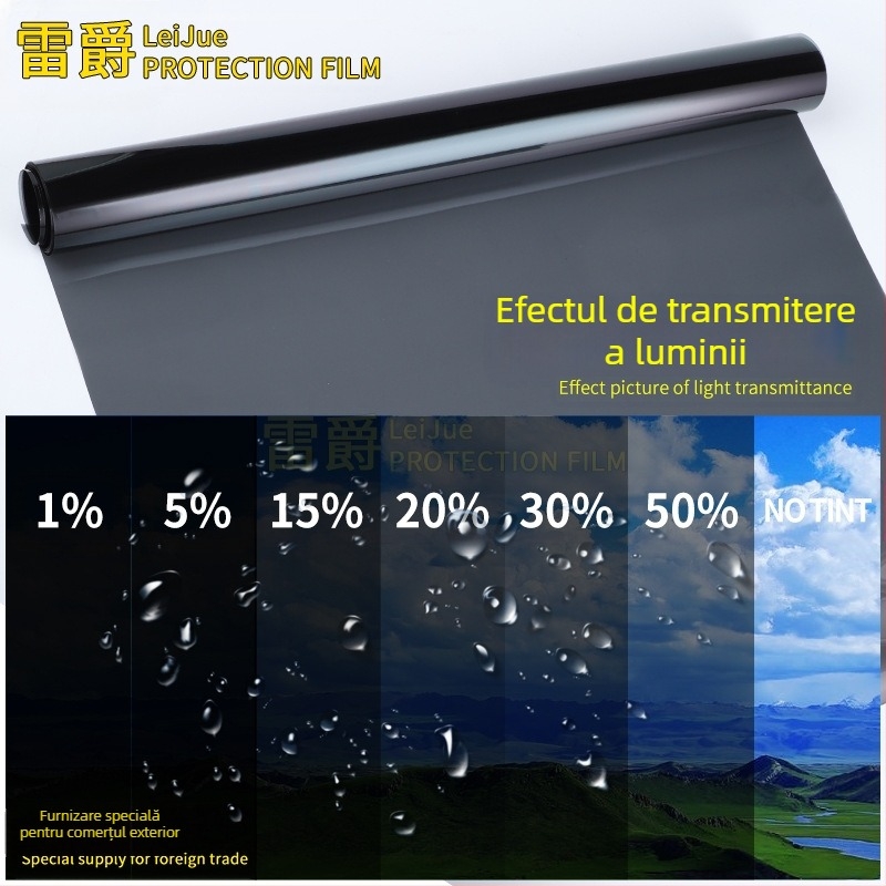 Film solar PET pentru geamuri auto, grosime 1 mil, transmisie 1-50%