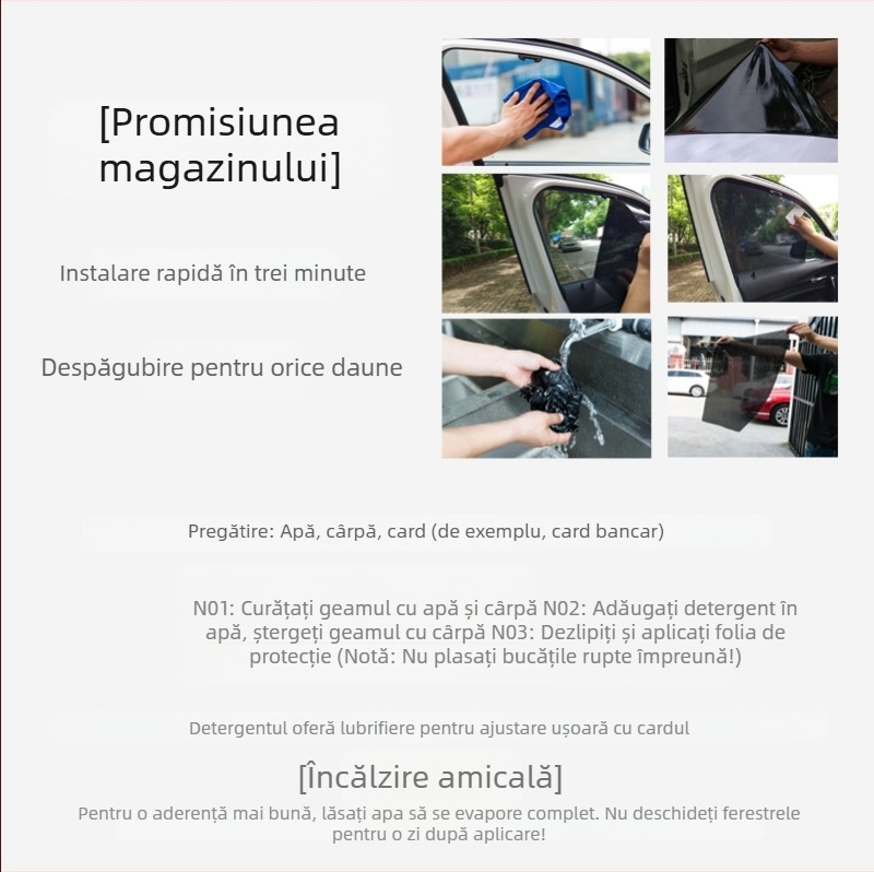 Folie auto electrostatică pentru geamuri – PVC, montaj prin lipire, imprimare logo, greutate 0,08 kg