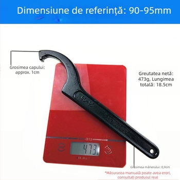 Titlul de bază în engleză ar putea fi: „Crescent wrench with hook jaw and electrophoresis hook-head design”. Pentru a respecta regula celor 3–5 parametri tehnici (fără culoare și mărime) și a evita limbajul promotional, vă rog să confirmați dacă această fo