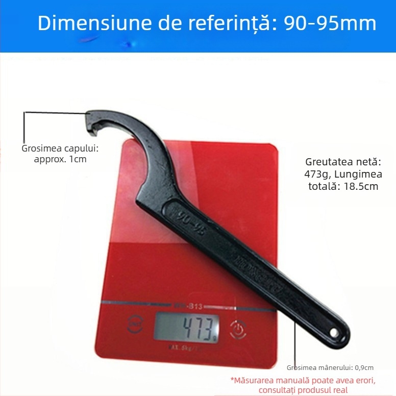 Titlul de bază în engleză ar putea fi: „Crescent wrench with hook jaw and electrophoresis hook-head design”. Pentru a respecta regula celor 3–5 parametri tehnici (fără culoare și mărime) și a evita limbajul promotional, vă rog să confirmați dacă această fo